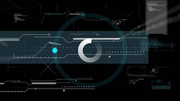 Animation of scope and data processing over dark background