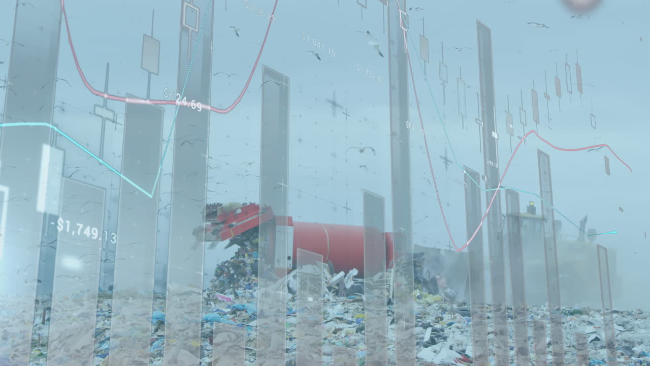 쓰레기 매립장 위에서 금융 데이터 처리의 애니메이션