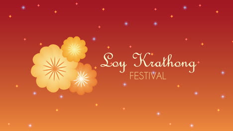 loy krathong lettering with flowers animation