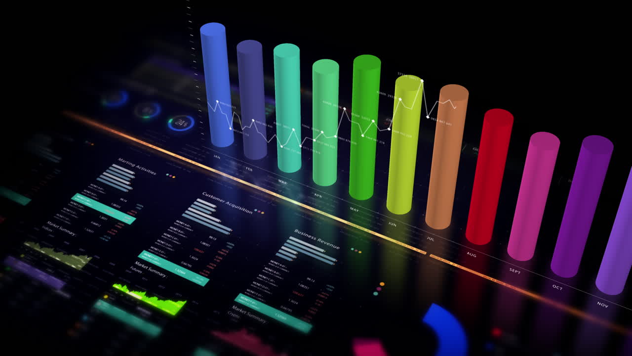 Dynamic data visuals for business info graphics, animated 3D charts, and data-driven insights for a business meeting mock-up. Explore the world of trading, stock exchanges, and crypto