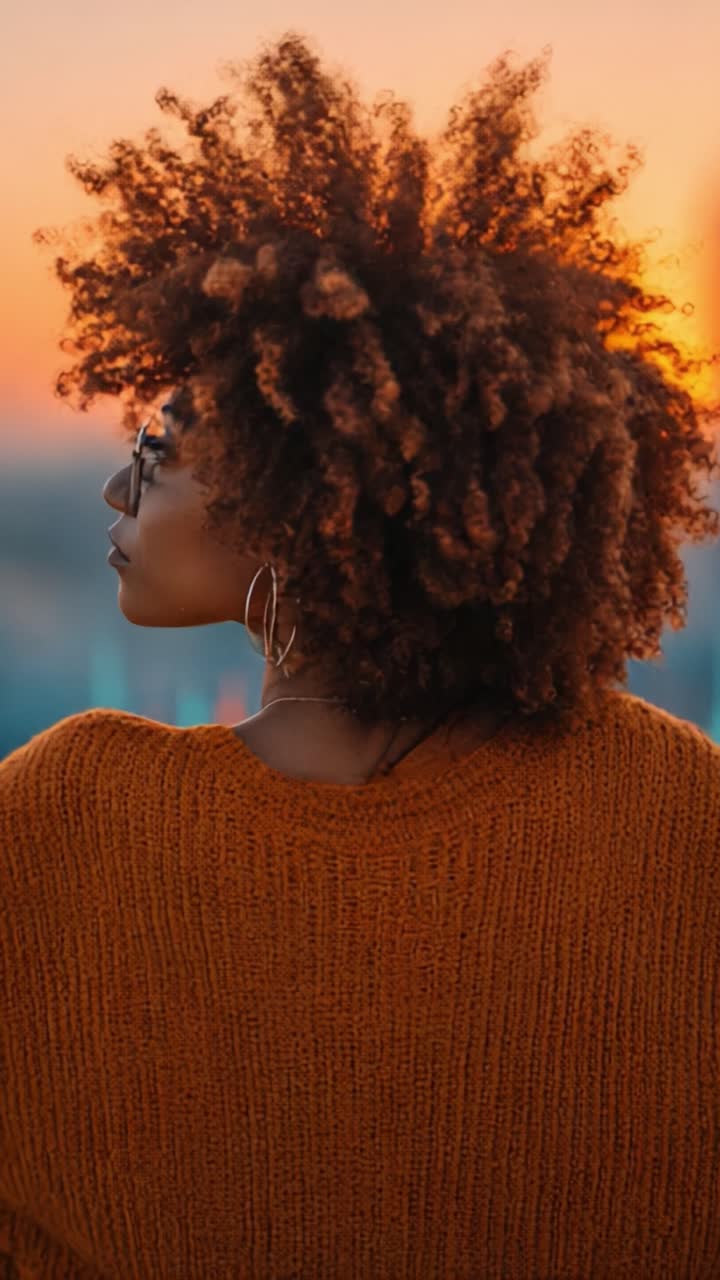 Una silhouette serena contro un cielo al tramonto: immergiti nella natura e nella bellezza discreta con un accogliente maglione di lana