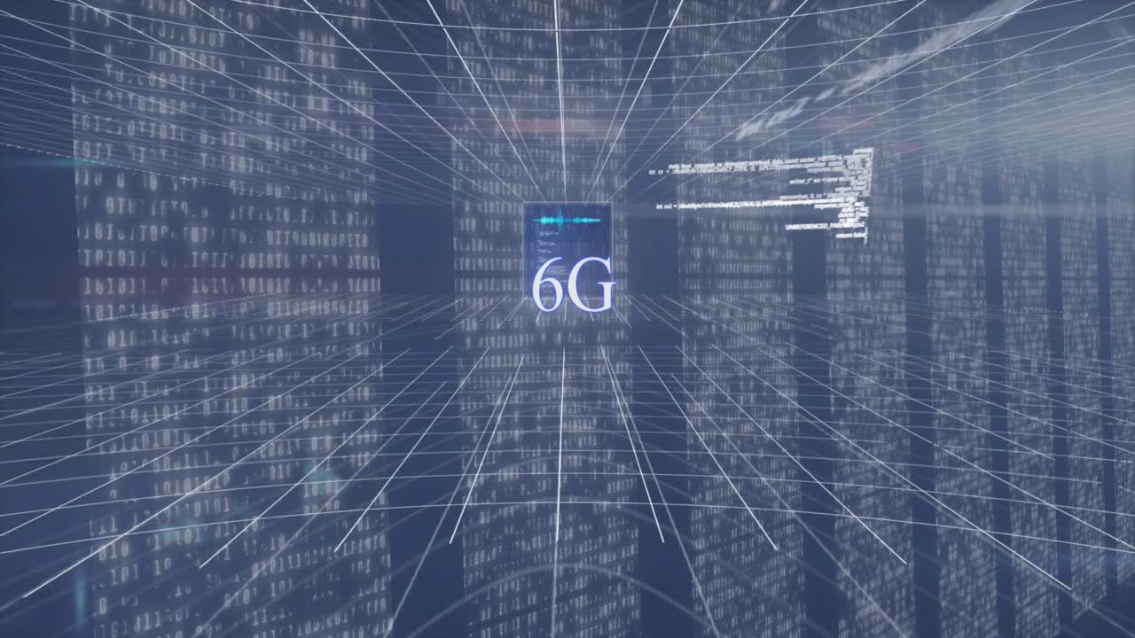 animación de procesamiento de datos y 6g sobre servidores en fondo naval