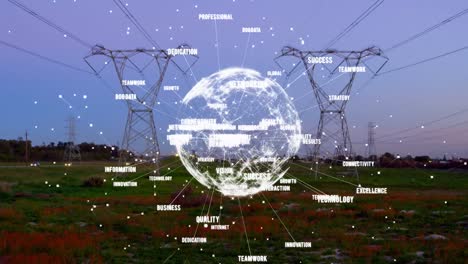 Animación-De-Globo-Terráqueo-Con-Textos-Sobre-Torres-De-Alta-Tensión.