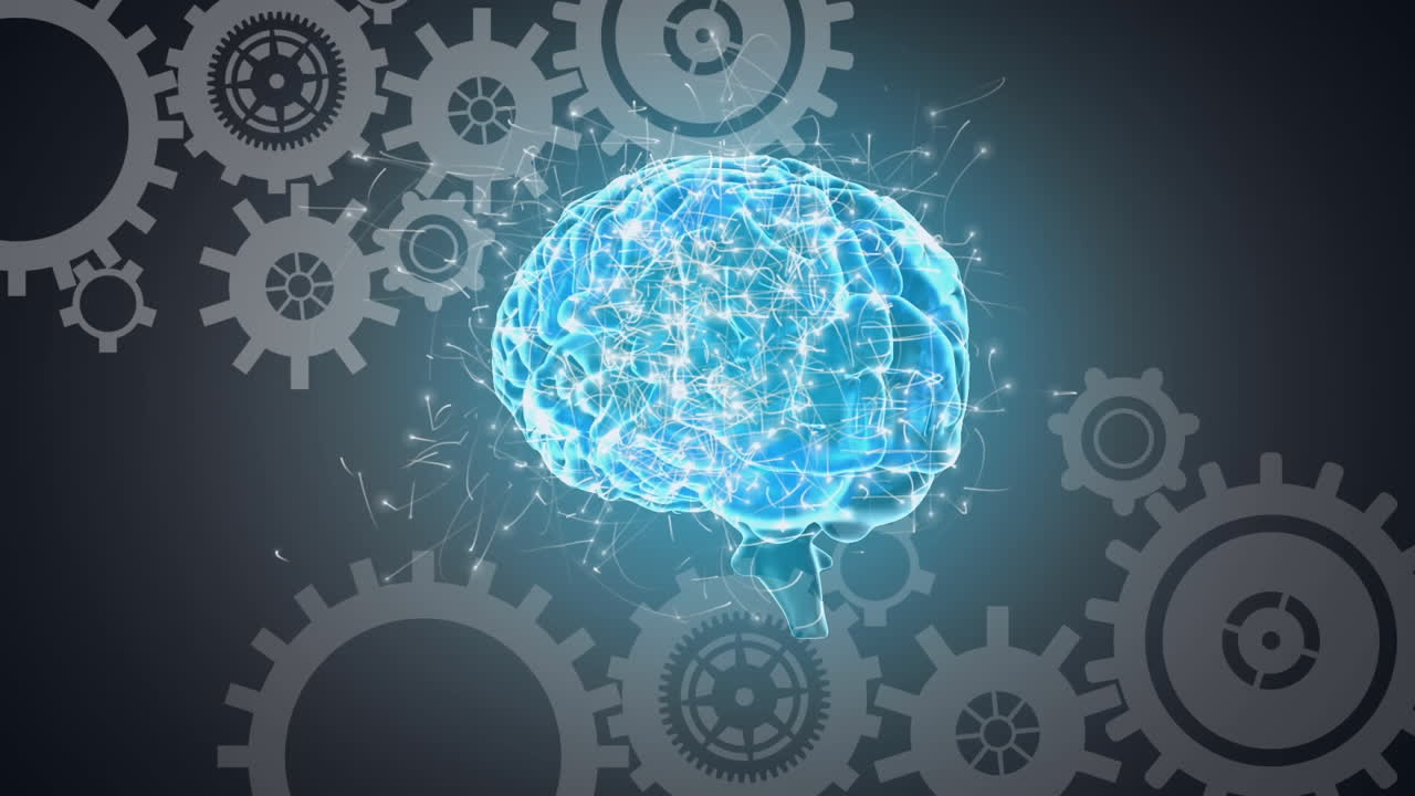compuesto digital de un cerebro y engranajes industriales