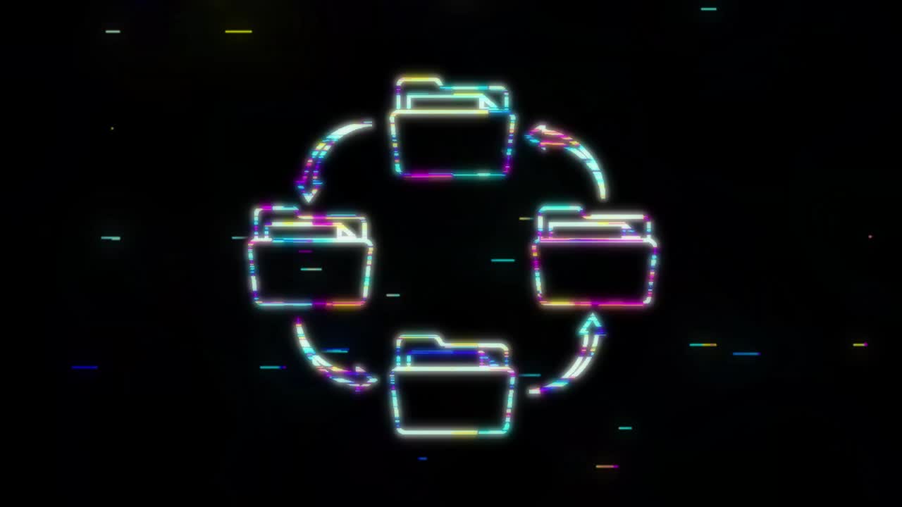 Glitch icon with file exchange. Cloud storage icon. Data storage. Motion Graphic