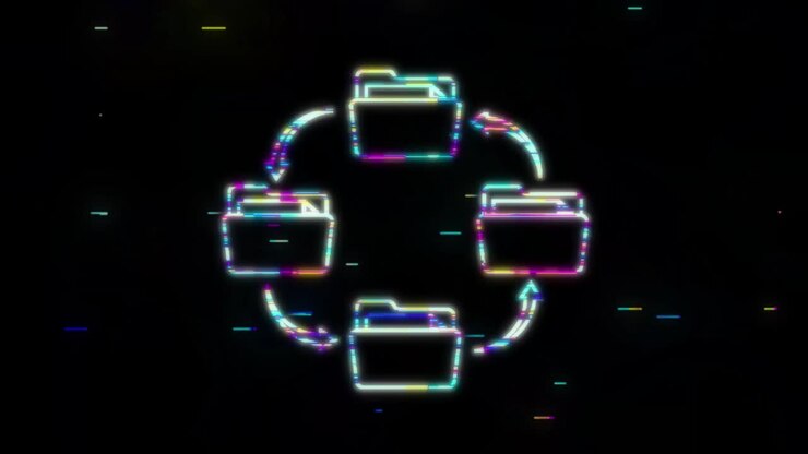 Glitch icon with file exchange. Cloud storage icon. Data storage. Motion Graphic