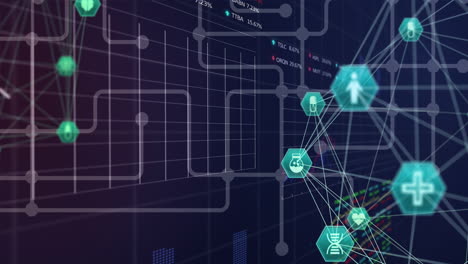 Animation-Des-Globus-Der-Verbindungen-Mit-Symbolen-Und-Finanzdatenverarbeitung