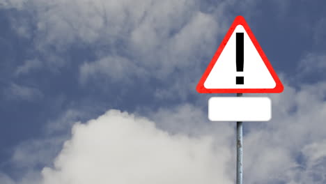 animation of warning signboard with copy space against clouds in the blue sky