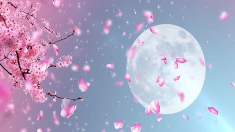 Beautiful Magnolia Tonia Showing Pink Flowers Blooming In Early Spring Under Light Moon