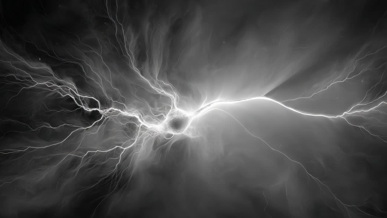 Dynamic Energy Pulses Captured in Stunning High-Contrast Visuals, Showcasing Electric Currents and Dramatic Lighting Effects in a Monochrome Setting