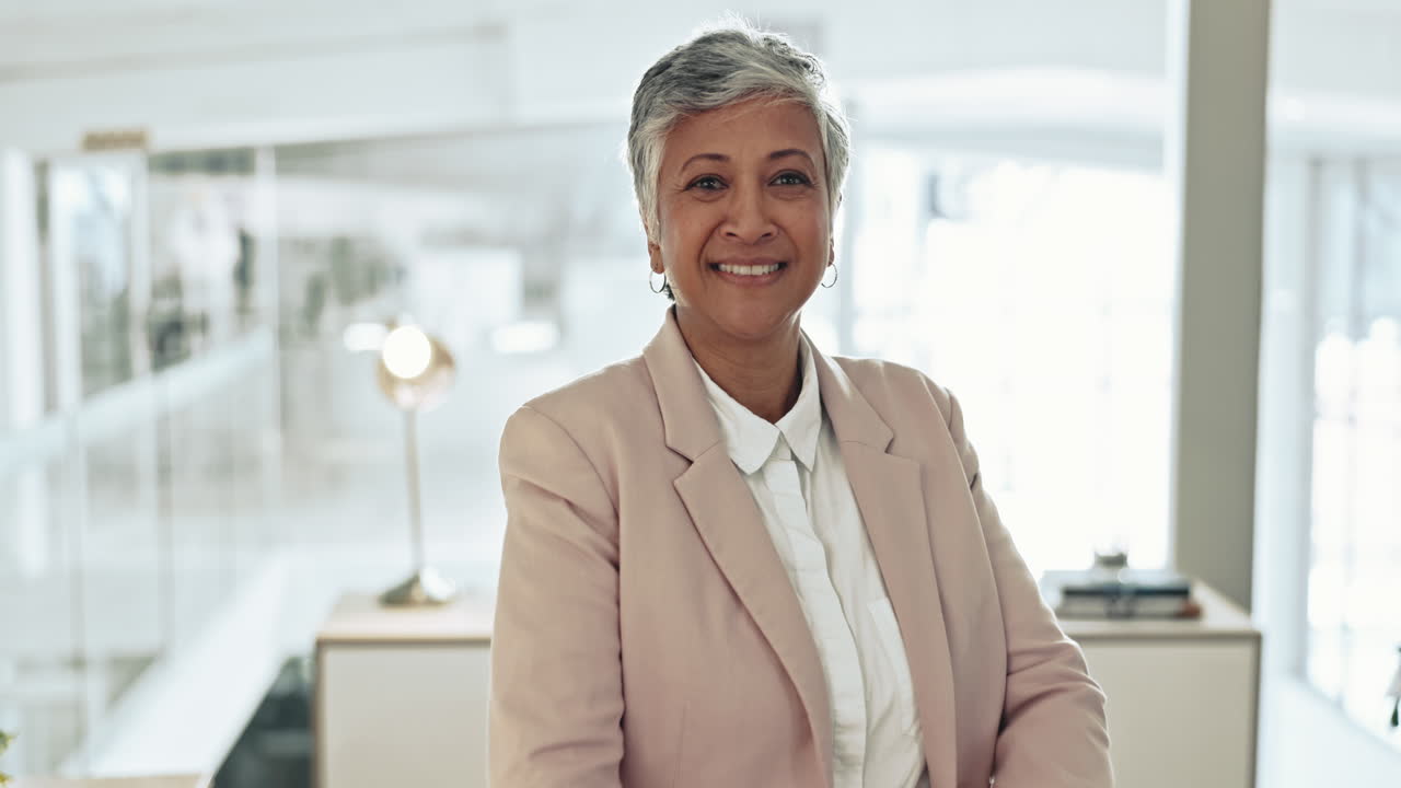 Business woman, smile and senior face
