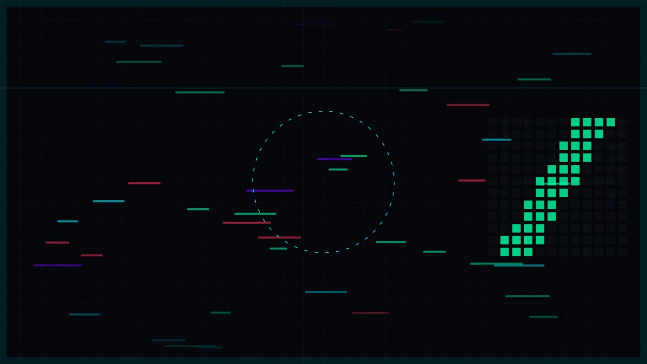 Abstract Digital Interface with Moving Pixel Grid and Data Lines