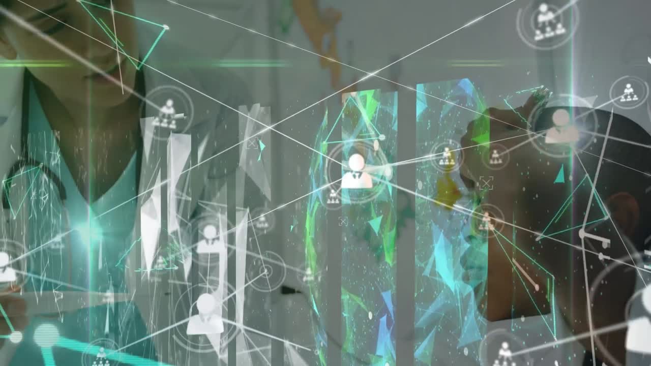 animación de una red de conexiones entre una doctora caucásica y un paciente