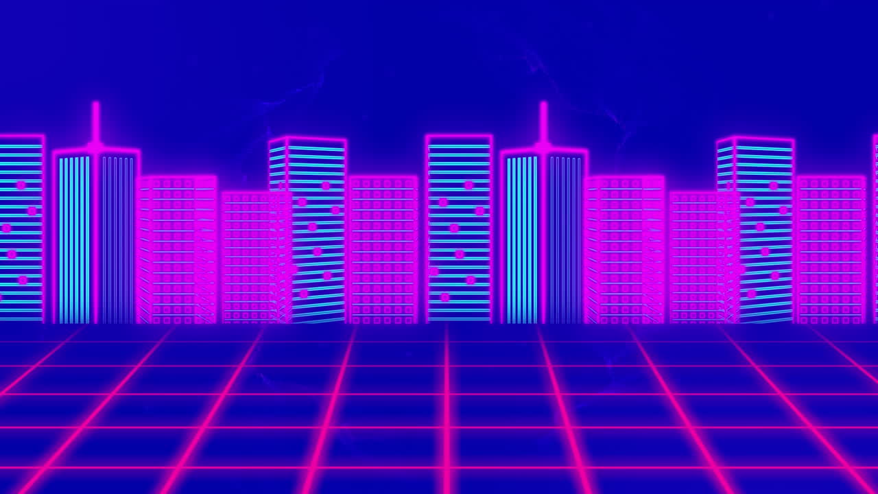 animación del paisaje urbano sobre un fondo púrpura