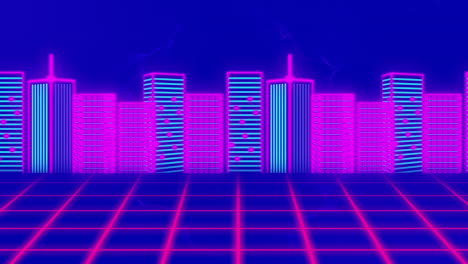 animación del paisaje urbano sobre un fondo púrpura