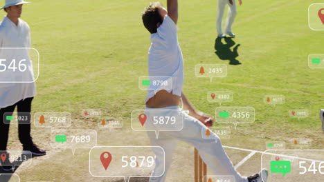 animation of digital data processing over diverse cricketers on field