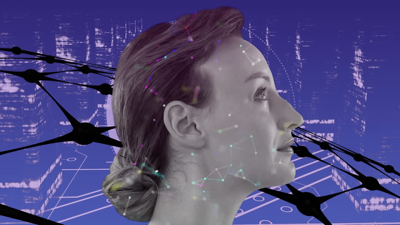 animación del procesamiento de datos sobre la mujer caucásica