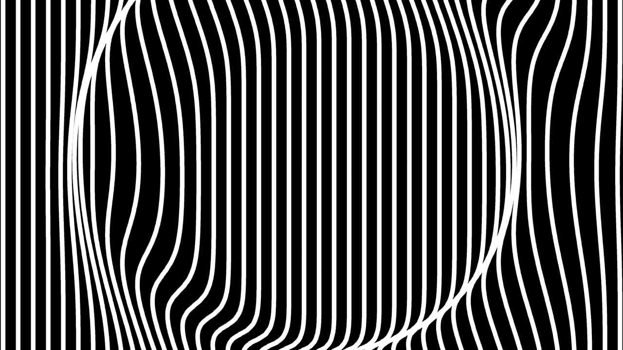 Black and white circular with vertical lines background.Vertical lines pattern ripple looped motion.Animation wavy white lines on black