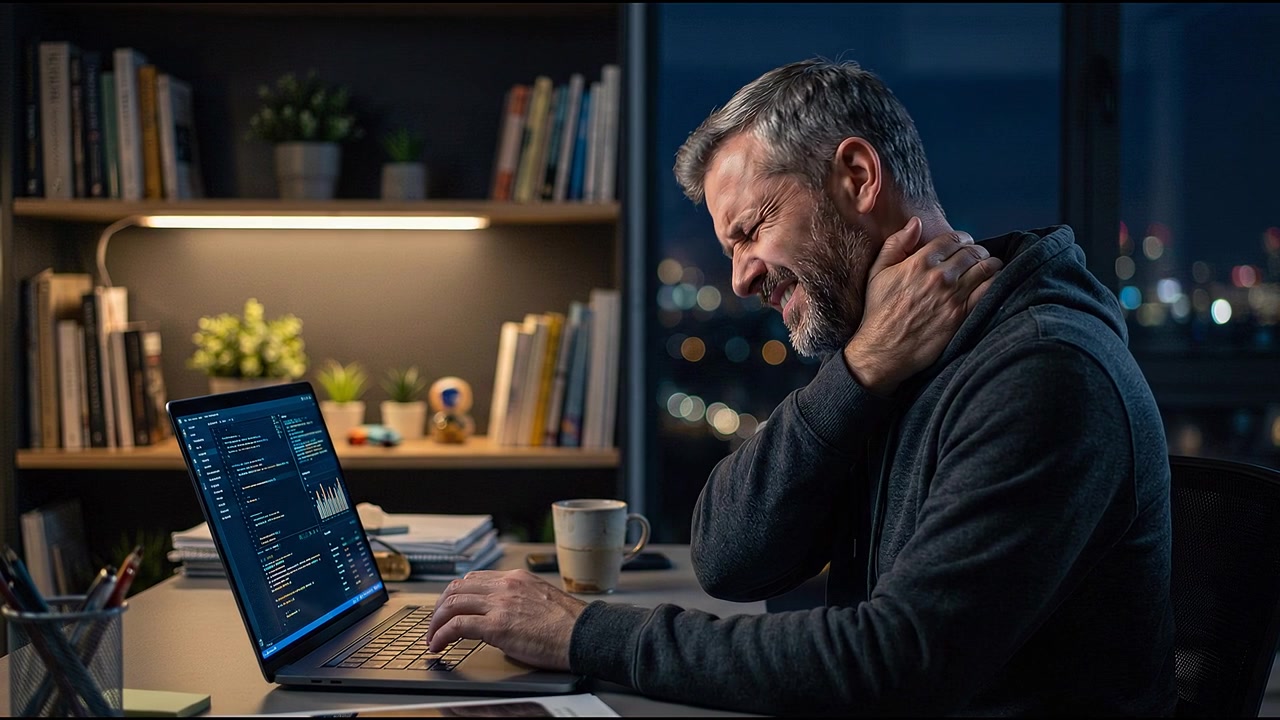 Person experiencing back neck or joint pain during daily activities and recovery process