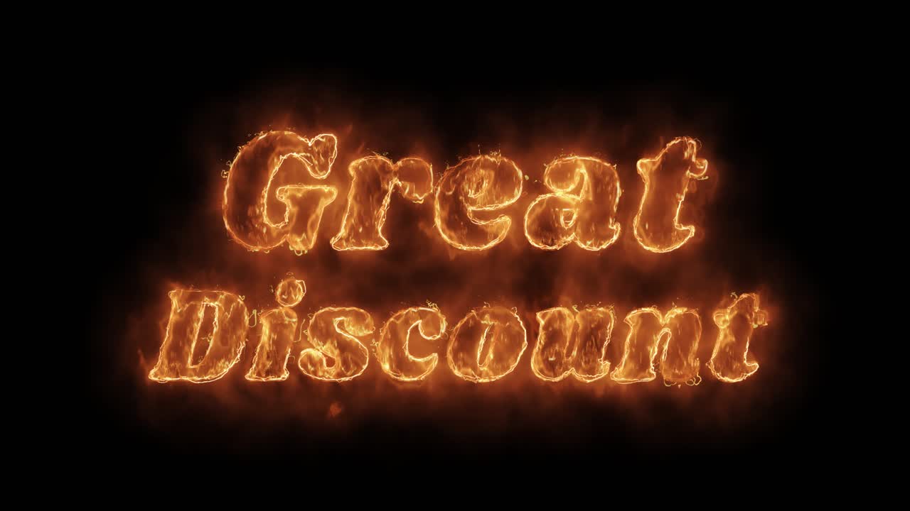 Great discount word hot animated burning realistic fire flame and smoke seamlessly loop animation on