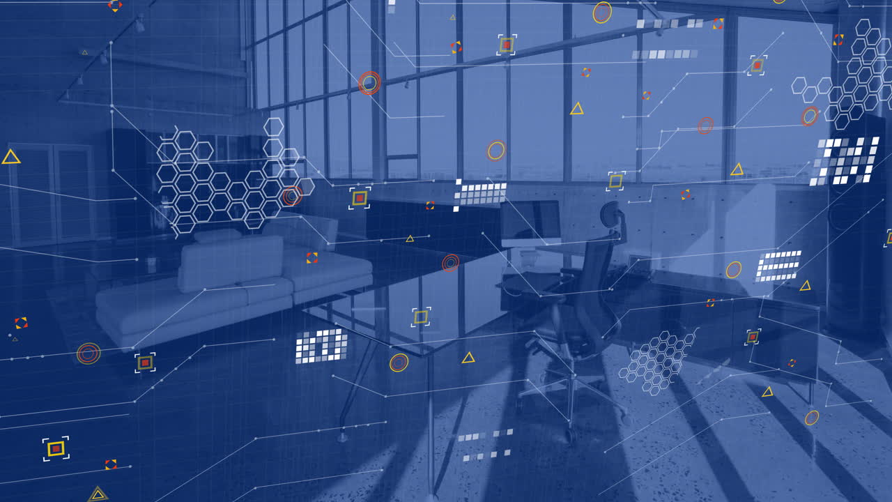 空のオフィスでの財務データ処理のアニメーション