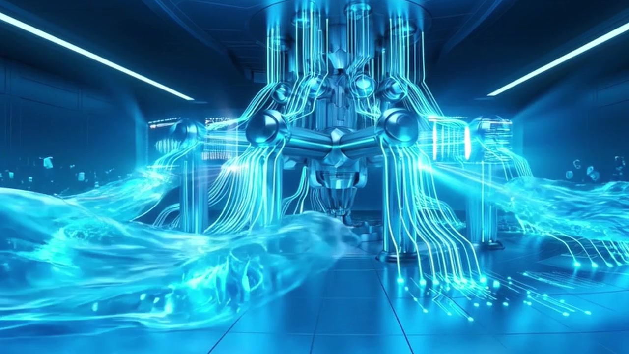 Futuristic Data Core Processing Information with Flowing Digital Energy