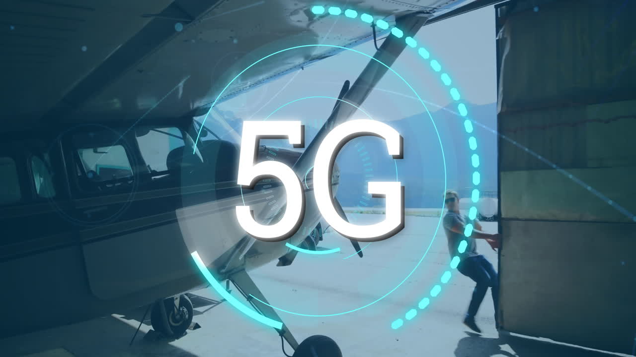 vídeo de la interfaz digital y texto 5g sobre el plano