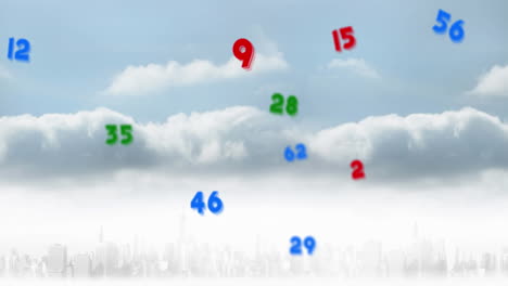 animation of falling numbers over cityscape