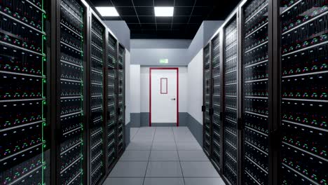 camera fly around server room in data center.