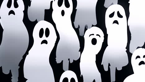 a crowd of white cartoon ghost figures on a dark background