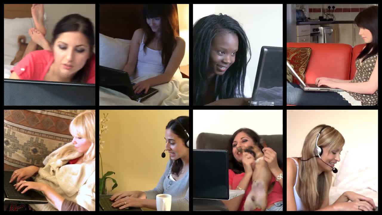 Stock animation showing multiethnic women using a laptop