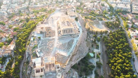 establishing aerial view shot of athens, parthenon, acropolis, greece