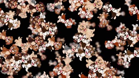 cartoon dogs falling against a black background