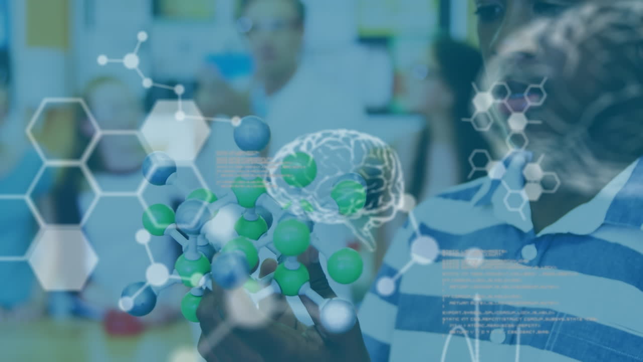 실험실에서 아프리카계 미국인 남성에 대한 데이터 처리 애니메이션