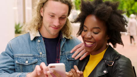 two edgy people using phone to browse social media