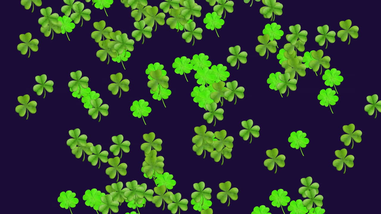 Animación de hojas de trébol verdes sobre fondo negro