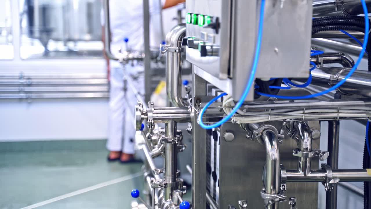 Automated modern dairy factory. Production of milk in a dairy factory