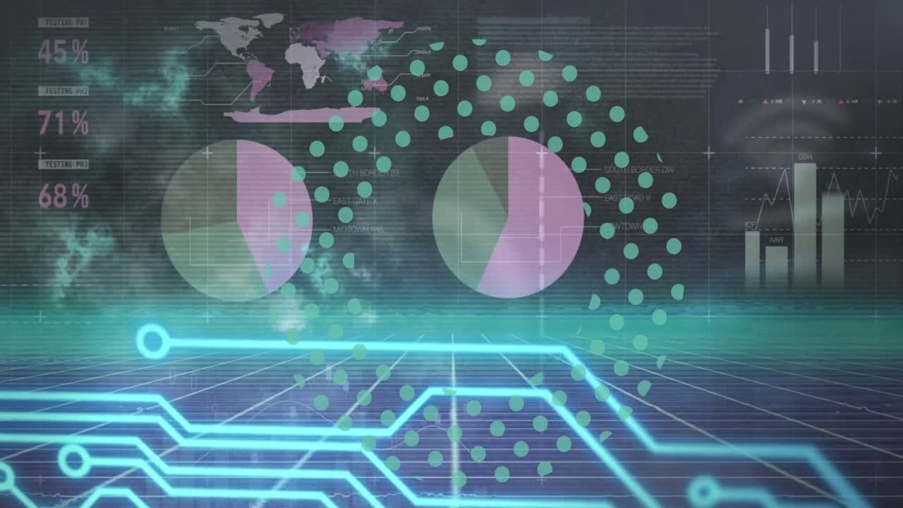 animación de gráficos y circuitos integrados que se mueven en el espacio digital