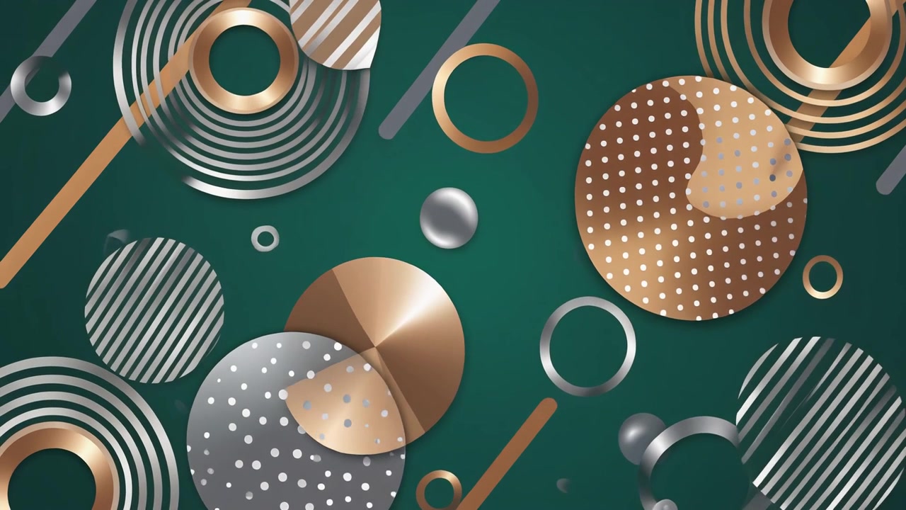Abstract Motion Background with Floating Metallic Circles and Geometric Shapes