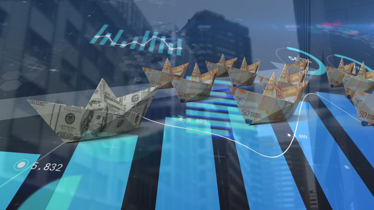 은행권 보트 위의 데이터 처리의 애니메이션