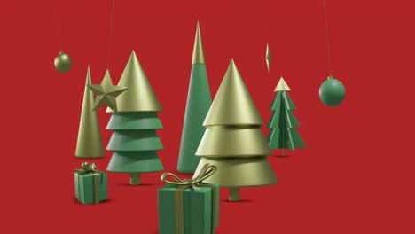 Animation-of-christmas-decorations-on-red-background