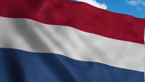 Netherlands flag waving in the wind, blue sky background. 4K