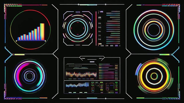 Tampilan HUD Digital Futuristik dengan Analisis Data dan Efek Glitch