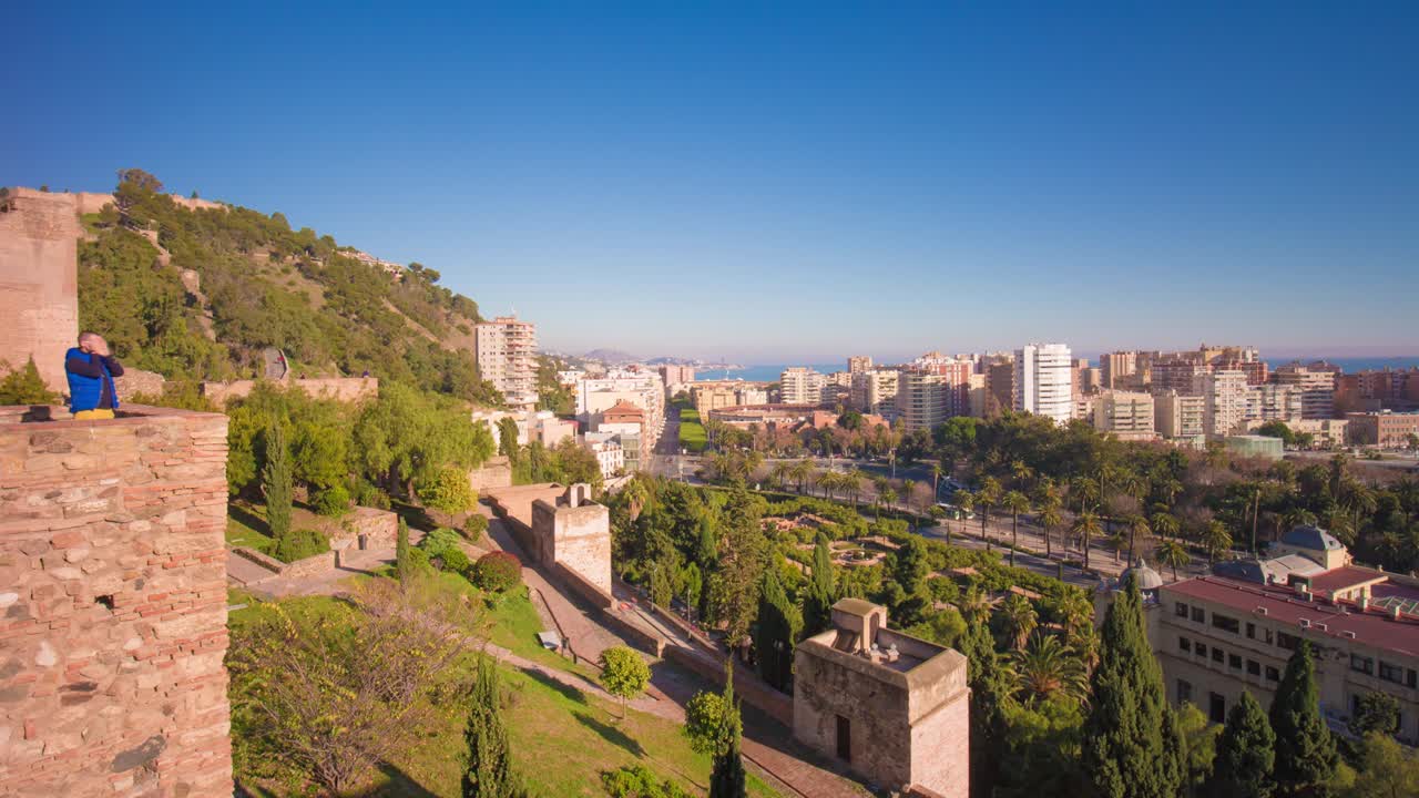 spain malaga sun light alcazaba castle bullring view 4k time lapse