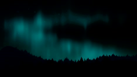 arctic bright northern light over forest landscape.