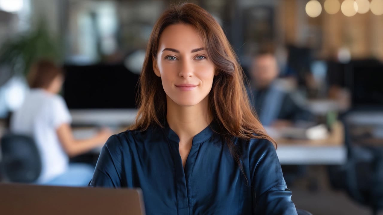 Giovane professionista sicura di sé in un ambiente d'ufficio: un ritratto di una donna concentrata sul suo lavoro e pronta a contribuire al successo e alla collaborazione del team