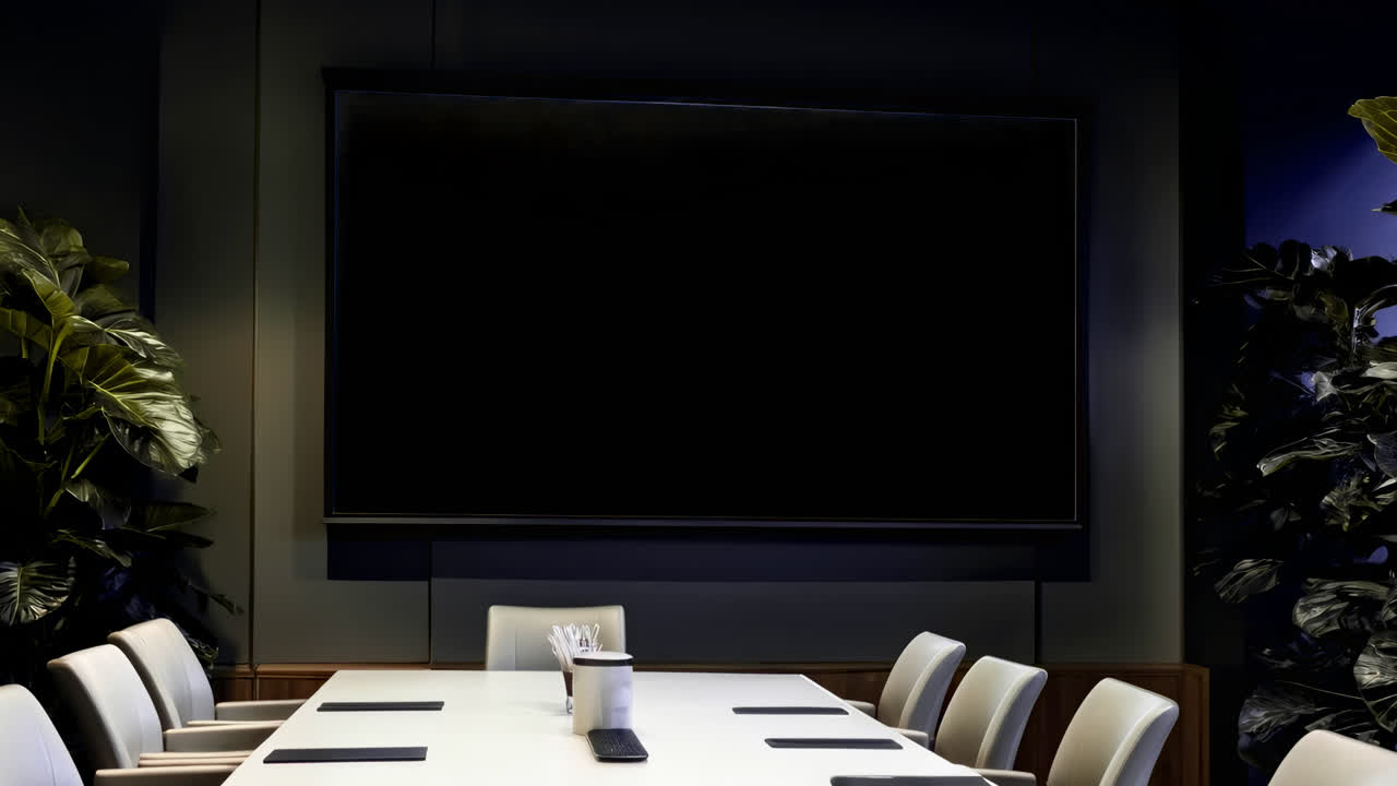 Presentation screen in boardroom, live mockup animated overlay, transparent 4K video, alpha channel