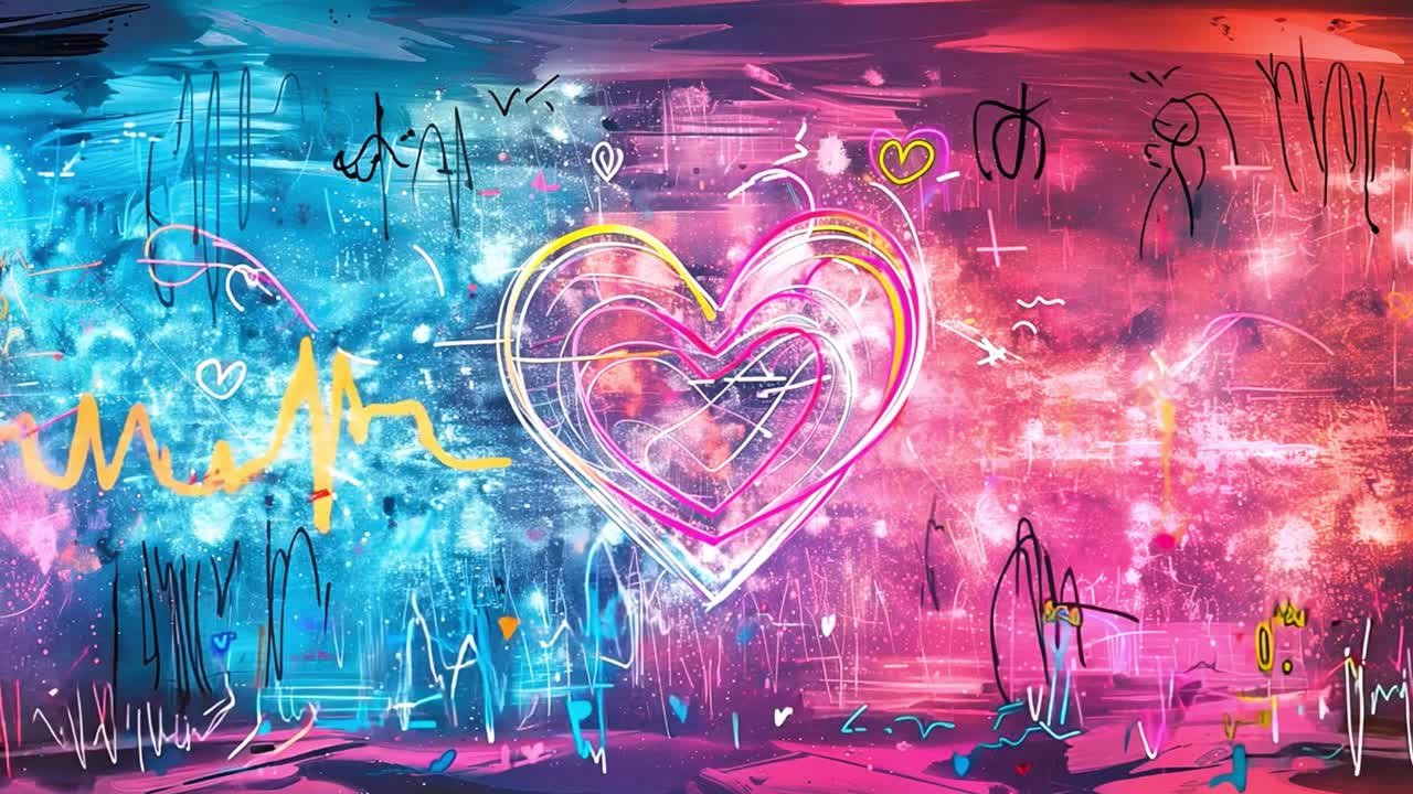 네온 심장 추상 예술