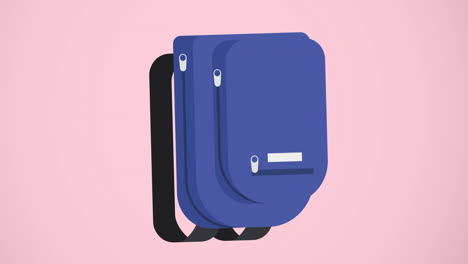 animación digital de múltiples iconos de bolsos escolares flotando contra un fondo rosado