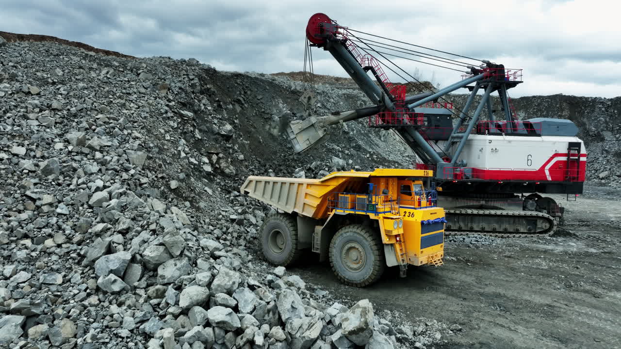 Mining operation with excavator and haul truck